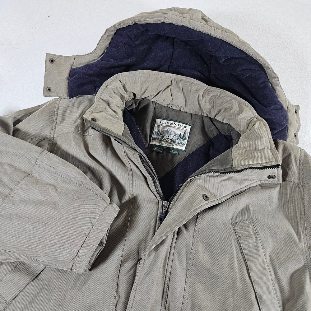 Field & Stream Parka Jacket Mens XL Olive Green Hooded Insulated Heavy Utility